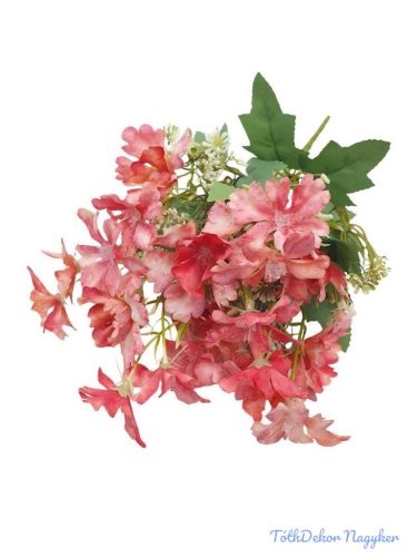 Kis virágos selyemvirág csokor 35cm - Korall