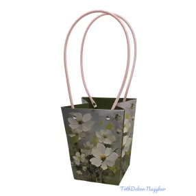 Virágtáska nagy trapéz virágmintás - Fehér virágos