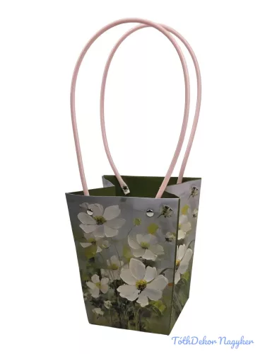 Virágtáska nagy trapéz virágmintás - Fehér virágos