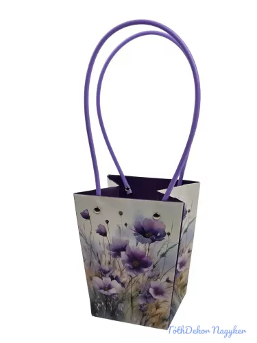 Virágtáska nagy trapéz virágmintás - Mákvirág lila