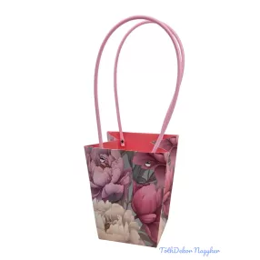 Virágtáska nagy trapéz virágmintás - Pink Peónia