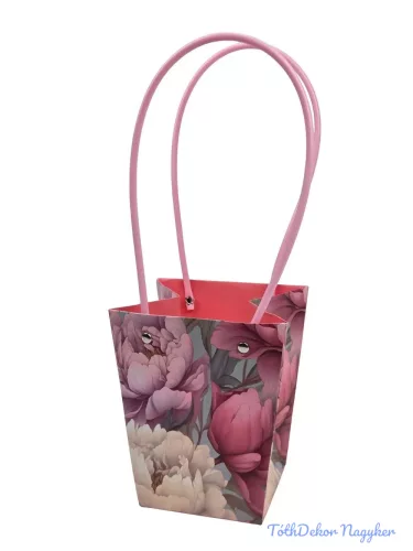 Virágtáska nagy trapéz virágmintás - Pink Peónia