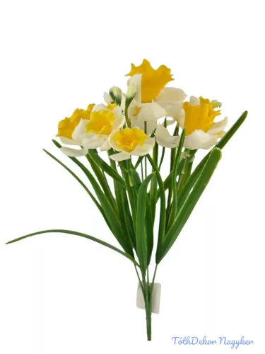 Vegyes virágú gumi nárcisz csokor 38cm - Fehér