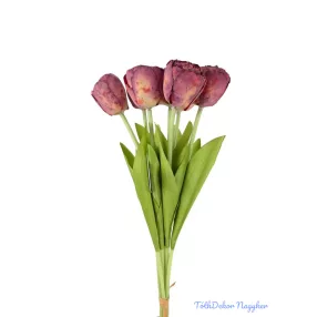 Szárított hatású tulipán 7 szálas köteg 43cm - Bordó