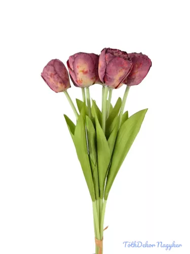 Szárított hatású tulipán 7 szálas köteg 43cm - Bordó