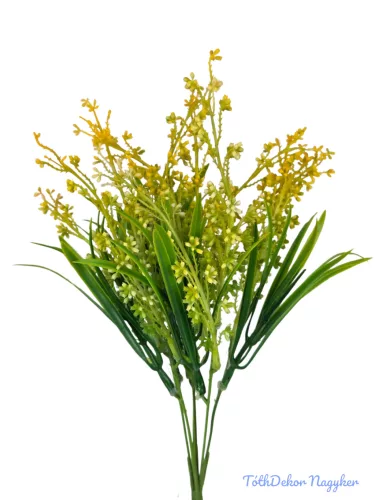 Műzöld bozontos csokor 35 cm - Sárga