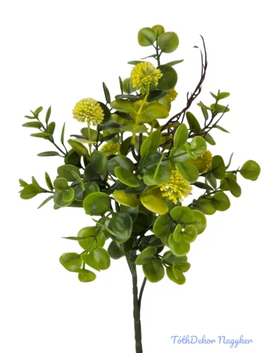 Műzöld leveles csokor 37 cm - Sárga