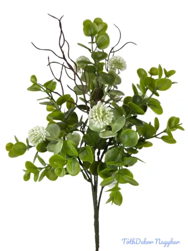 Műzöld leveles csokor 37 cm - Fehér