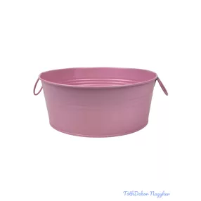 Fémfüles kerek bádog tál 20 cm - Rózsaszín