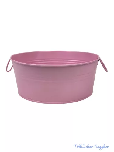 Fémfüles kerek bádog tál 20 cm - Rózsaszín