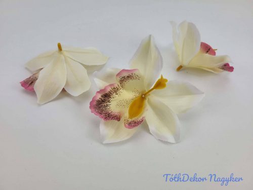 Orchidea selyemvirág fej 10 cm - Krém-Rózsaszín
