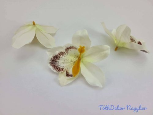 Orchidea selyemvirág fej 10 cm - Törtfehér