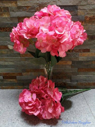 Hortenzia 5 fejes selyemvirág csokor 45 cm - Rózsaszín