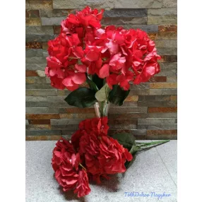 Hortenzia 5 fejes selyemvirág csokor 45 cm - Piros