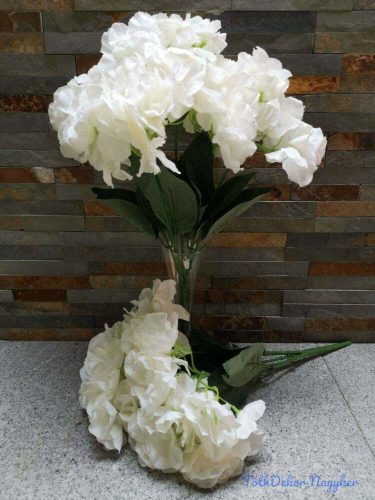 Hortenzia 5 fejes selyemvirág csokor 45 cm - Fehér