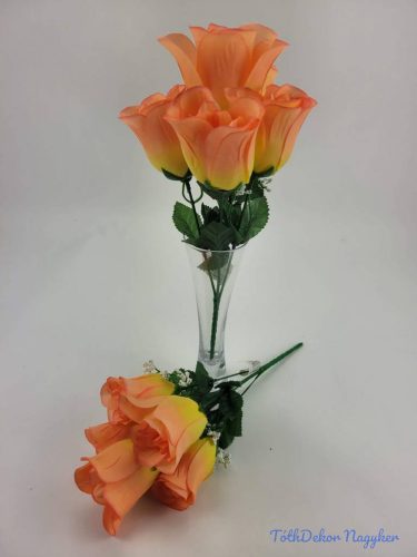 Bimbós rózsa 5 fejes selyemvirág csokor 32 cm - Világos Narancs