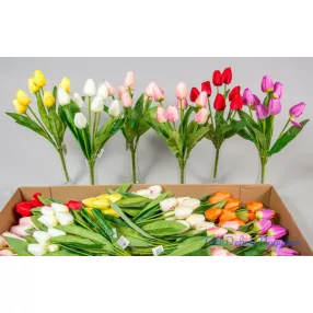 Tulipán 7 fejes szatén selyemvirág csokor 44 cm