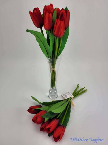 Tulipán 6 szálas selyem csokor 28 cm - Pirosas bordó