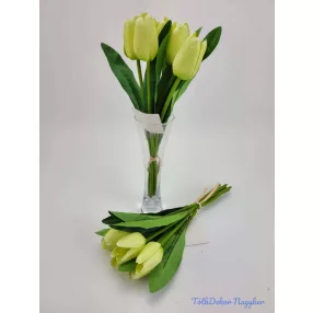 Tulipán 6 szálas selyem csokor 28 cm - Zöldes krém