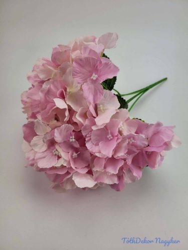 Hortenzia 5 ágú selyemvirág csokor 47 cm - Világos Rózsaszín