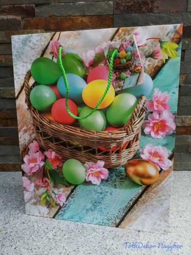 Húsvéti dísztasak Ajándék papír tasak Barackvirág és tojás 32x26 cm
