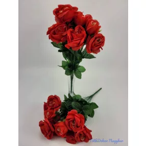 Rózsa 10v selyemvirág csokor 40 cm - Piros