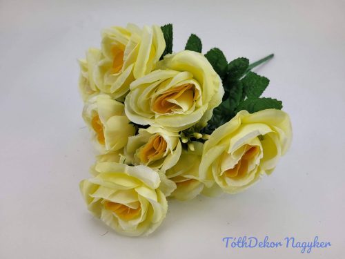 Rózsa 10v selyemvirág csokor 40 cm - Krém