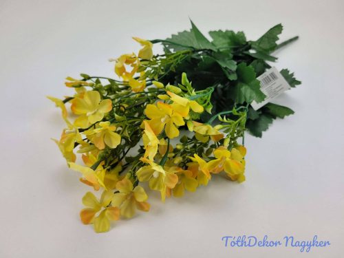 Apró virágos selyem díszítő csokor zöldekkel 46 cm - Sárga