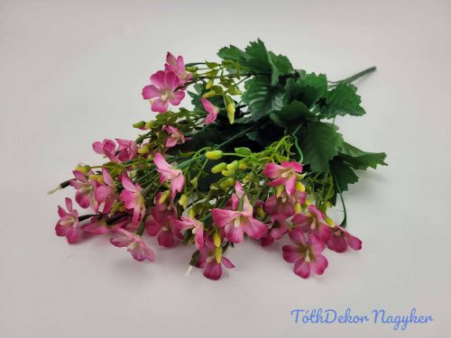 Apró virágos selyem díszítő csokor zöldekkel 46 cm - Rózsaszín