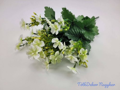 Apró virágos selyem díszítő csokor zöldekkel 46 cm - Fehér