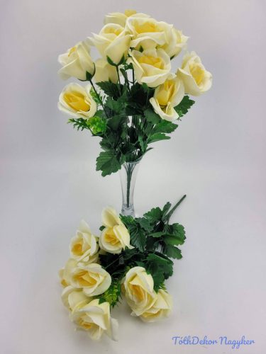 Nyíló rózsa 10v selyem csokor 44 cm - Krém
