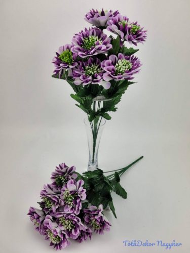 Dália 10 fejes selyemvirág csokor 43 cm - Lilás Fehér