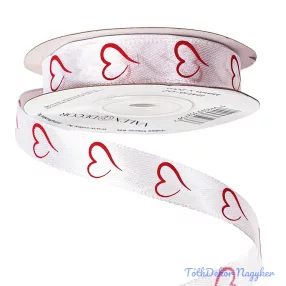 Szívecskemintás szatén szalag 16mm x 20m - Fehér