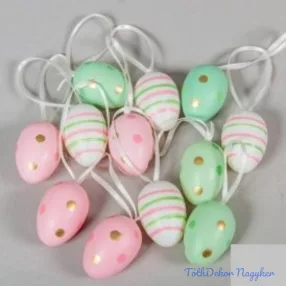 Pöttyös-csíkos tojás vegyes színekben akasztóval 4 cm