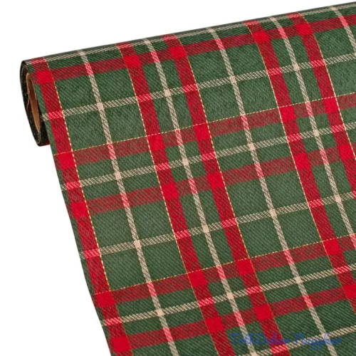 Karácsonyi skótkockás dekorációs anyag, asztali futó, 28cm x 2.7m