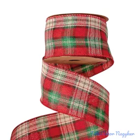   Kockás karácsonyi szalag drótos szegéllyel 63mm x 10m - Krém-Fekete