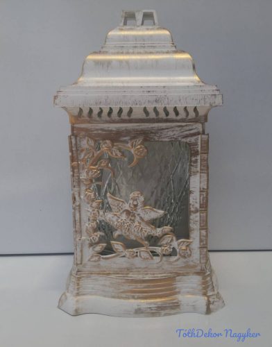 Antikolt katedrális borítású üvegmécses 25 cm - Fehér-Arany