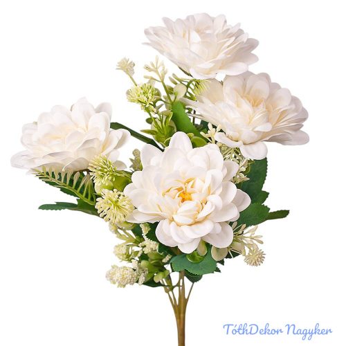 Dália 7 ágú selyemvirág csokor 36cm - Fehér