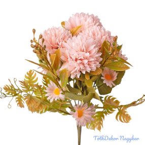 Krizantém 7 ágú selyemvirág csokor 34cm - Rózsaszín