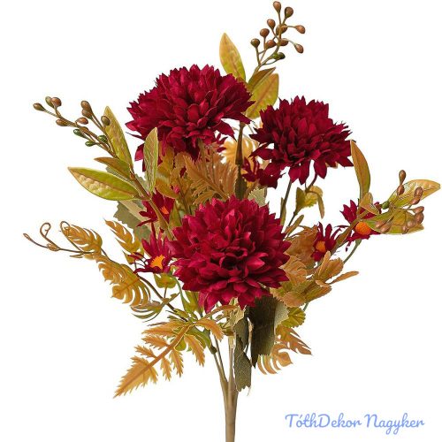 Krizantém 7 ágú selyemvirág csokor 34cm - Bordó