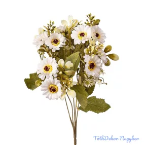 Százszorszép 5 ágú selyemvirág csokor 31cm - Fehér