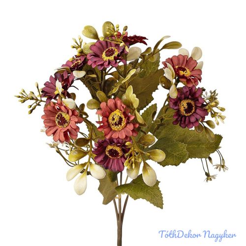 Százszorszép 5 ágú selyemvirág csokor 31cm - Bordó