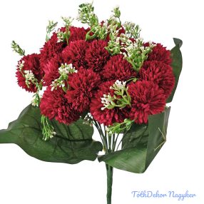 Krizantém 18 ágú selyemvirág csokor 38cm - Bordó