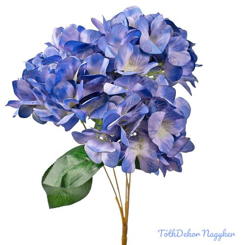 Hortenzia 5 ágú selyemvirág csokor 49cm magas - Kék