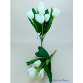 Tulipán 7 ágú selyemvirág csokor 36 cm - Fehér