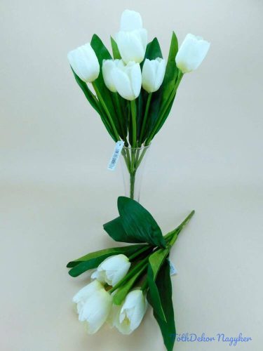 Tulipán 7 ágú selyemvirág csokor 36 cm - Fehér