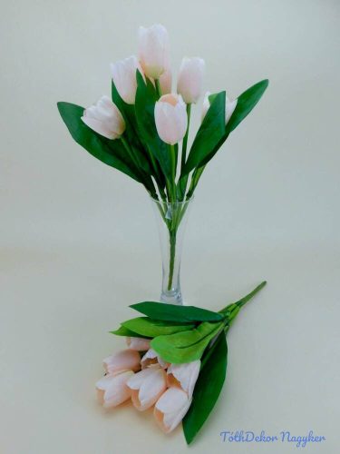Tulipán 7 ágú selyemvirág csokor 36 cm - Púder Rózsaszín