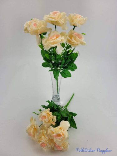 Nyílt rózsa 6 fejes selyemvirág csokor 28 cm - Barack