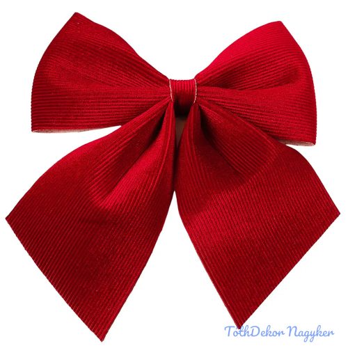 Bordázott bársony masni, 20 x 24cm - Piros