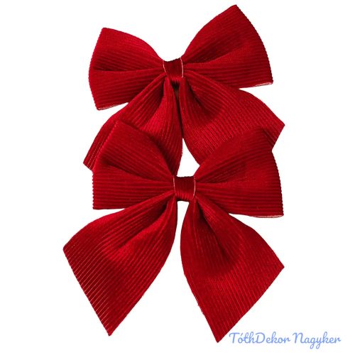 Bordázott bársony masni készlet, 12 x 13cm, 2db. - Piros